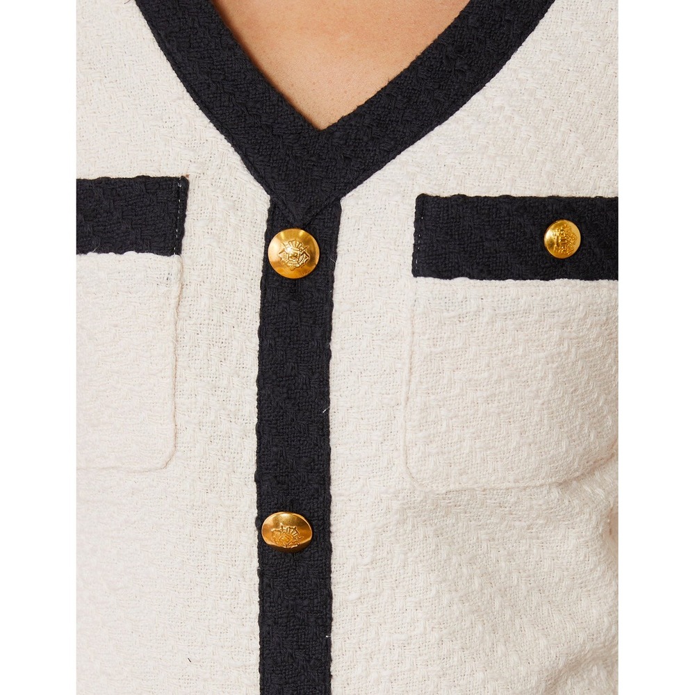 Spartina Maggie Tweed Button Front Mini Dress Tan Navy Kentucky Derby XL - Picture 2 of 15
